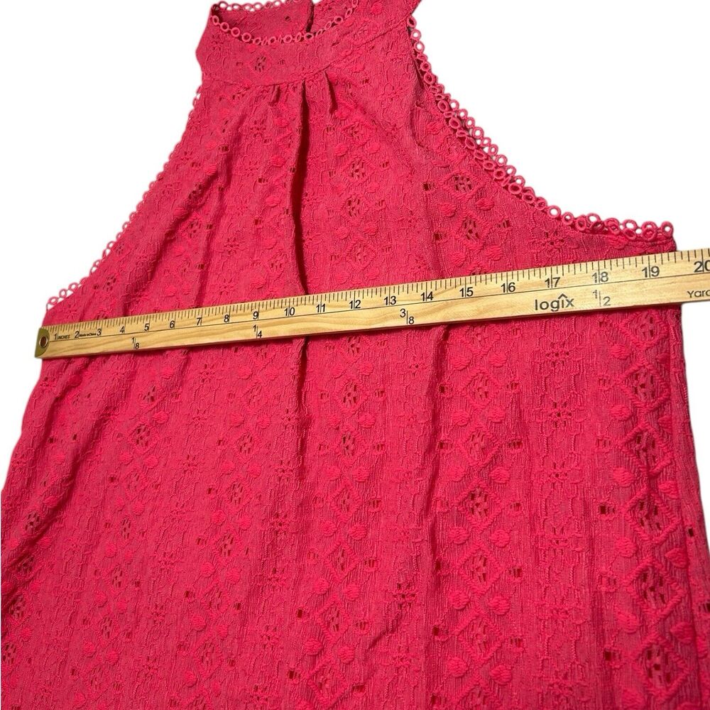 Cable & Gauge Hot Pink Lace Halter Top L Lined Eyelet Crochet Blouse Coquette - Picture 8 of 10
